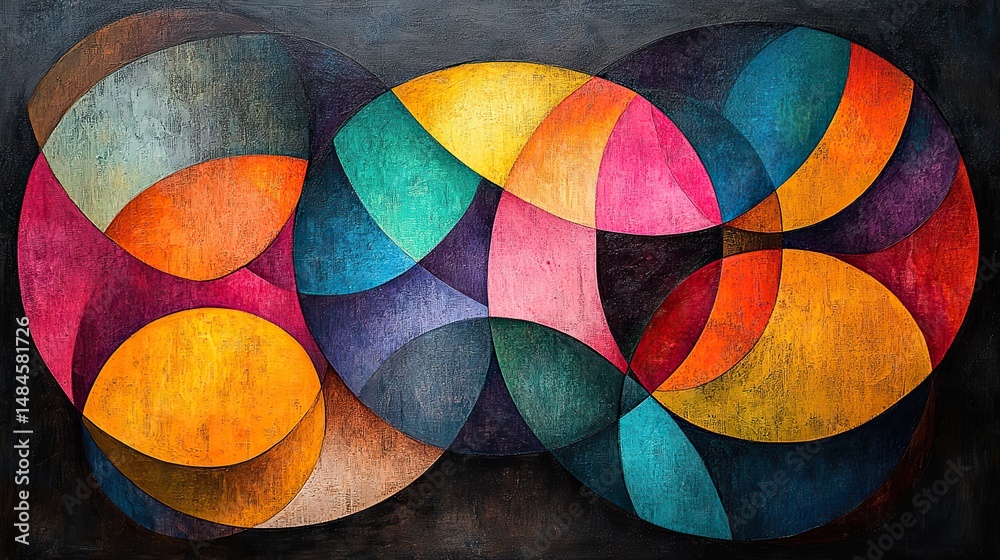 Wall mural a vibrant and energetic abstract composition featuring overlapping circles and lines in a variety of