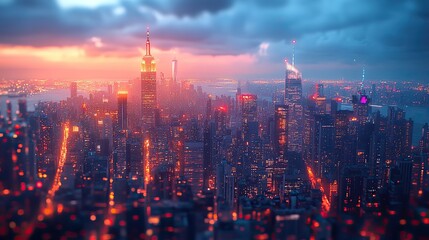 Fototapeta premium A vibrant cityscape at night, with countless lights illuminating the buildings and streets, creating a dazzling spectacle