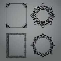 Set of decorative frames Elegant vector element for design in Eastern style, place for text. Floral black and gray borders. Lace illustration for invitations and greeting cards