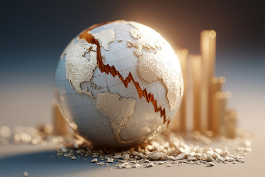 Global economic recession concept representing financial crisis, declining growth, and widespread market impact