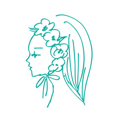 花に包まれた少女の横顔 ー 繊細で愛らしい手描き線画