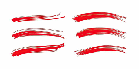 Obraz premium Set of red brush stroke accents and swoosh underline elements with smooth curved vector marker pen style for design and emphasis decoration