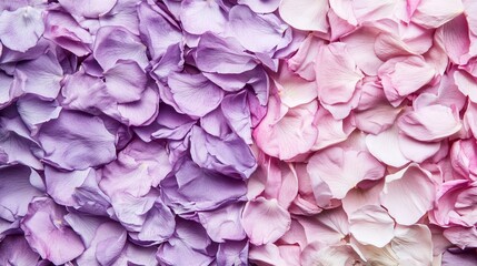 Colorful petals scattered on a surface create a stunning floral display in soft shades of purple and pink