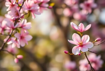 Delicate pink cherry and magnolia blossoms, soft spring bokeh, flowers, romantic