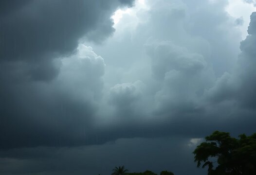 Dark, brooding monsoon clouds unleashing torrential rain, design, dramatic