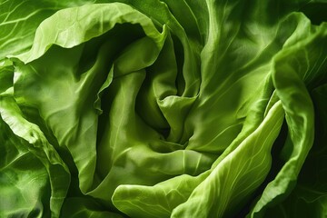 Lush green cabbage head, tightly furled leaves