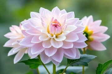 Obraz premium Delicate pink dahlia flower blooming in summer garden