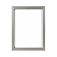 An empty silver rectangular frame, ready for a photograph or art display, on a black background