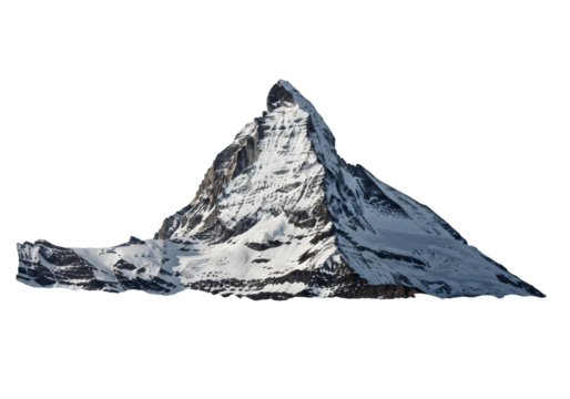 透明な背景に白い雪の山頂を持つアルプスの山の眺め、雪山に氷河、カットアウトビュー - Powered by Adobe