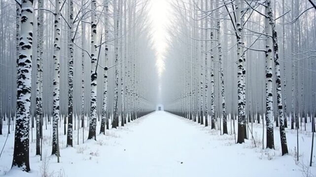 Winter first snow birch forest landscape