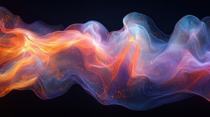 Fototapeta premium A pulsating, vibrant holographic blob, its surface iridescent and wavy, floated against an inky black background, a mesmerizing display of liquid art 