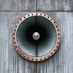 Naklejka premium Silver Rooftop Rain Funnel on Weathered Concrete Wall