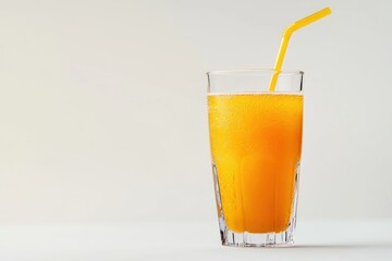 pineapple juice in tall glass with straw isolate on white background