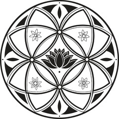 Geometric mandala design with lotus flower.