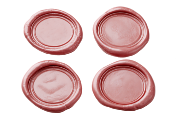 Four Pink Round Wax Seals on Transparent Background, PNG