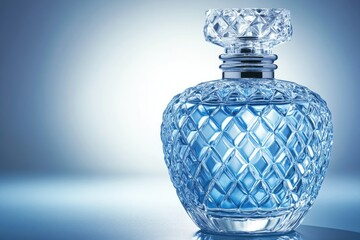 Elegant, light blue crystal perfume bottle