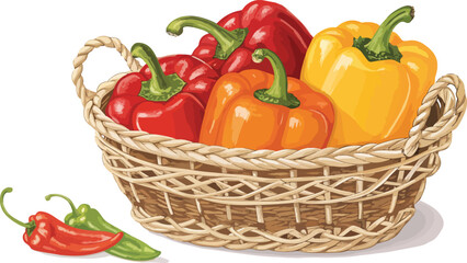 Capsicum in basket in white background Illustration vector design, Capsicum vector design