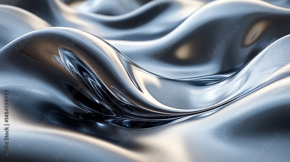 Wall mural abstract forms of metallic silver and deep charcoal intertwine, creating a sleek and modern aestheti