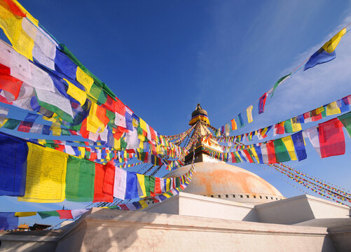Boudhanath Stupa in Kathmandu, Nepal, UNESCO World Heritage Site.