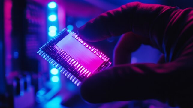 High-Tech EPROM Chip Exposed to UV Light in a Laboratory Setting