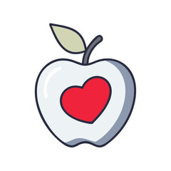 Fototapeta premium Apple with heart symbol illustration in colorful flat design 