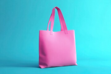 Pink tote bag on a cyan background