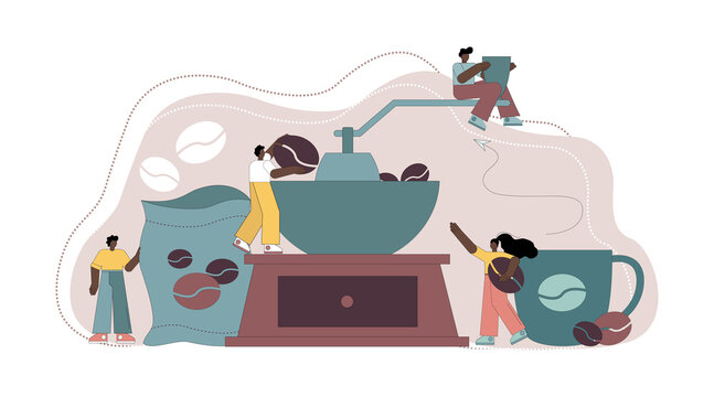 coffee beans and people preparing coffee clip art preview