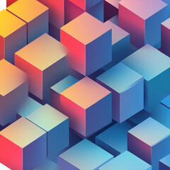A mesmerizing isometric arrangement of cubes bathed in vibrant shifting on transparent background