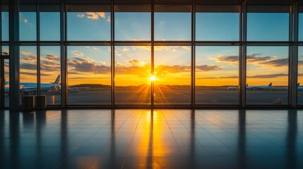 Airport Sunset View: Golden Hour Reflection