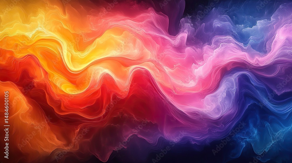 Wall mural abstract patterns of vibrant, swirling colors blend and merge, creating a sense of fluid motion and 