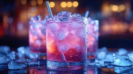 Iced purple cocktails in glasses