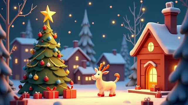 4K Merry Christmas concept animation with Cute animation