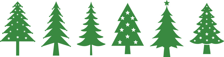 Set of Christmas trees with different decorations, Evergreen forest, Traditional symbol of Christmas and New Year vector illustration