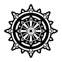 A glyph style icon of dharma wheel