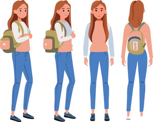 Backpack on Girl: a college girl in a stylish fashion with a backpack ready to pursue the dreams. Capturing a sense of ambition and excitement for the future.