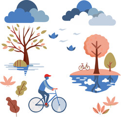 Park Scene: Animated scene showing the outdoor activities and scenery elements such as clouds and trees in the park. 