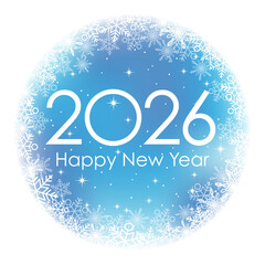 The Year 2026 New Year’s Blue Round Greeting Symbol Decorated With Snowflakes. Vector Illustration Isolated On A White Background. 