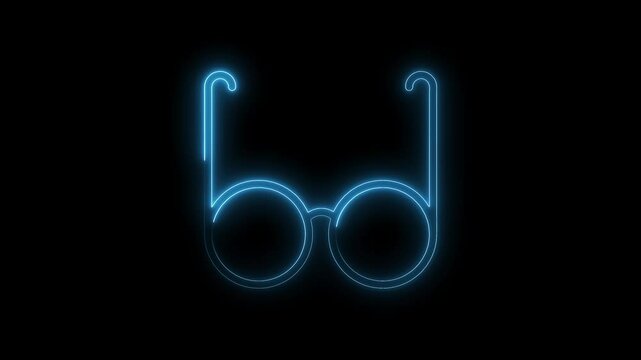 Stylish round eyeglasses with blue neon glow on a black background animated overlay
