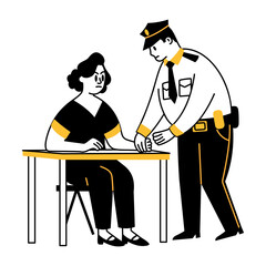 A police officer arrest criminal, hand drawn illustration 

