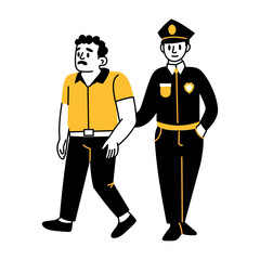 A police officer arrest the criminal, hand drawn illustration 

