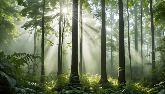 Sun ray morning in the forest