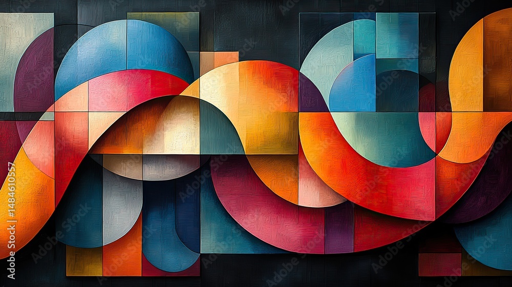 Wall mural an abstract composition of swirling colors and geometric shapes, creating a sense of dynamic movemen