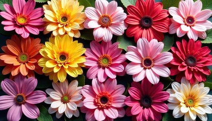 Elegant blooming flowers arranged in a square grid , art, texture, pattern