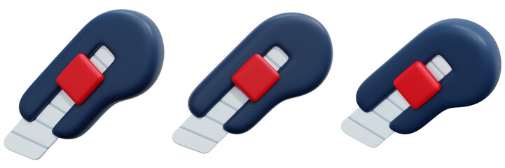 Set of 3D Rendered Utility Knives 3d Render Icon Illustration