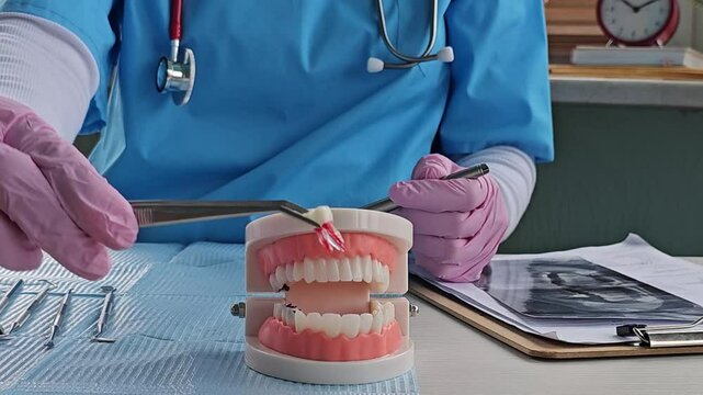 Dental procedure demonstration highlights the techniques used in oral health care and treatment methods in a clinical setting