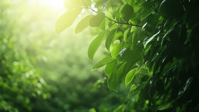 Lush Green Vines and Glowing Leaves Hanging from Trees in a Serene Tropical Forest