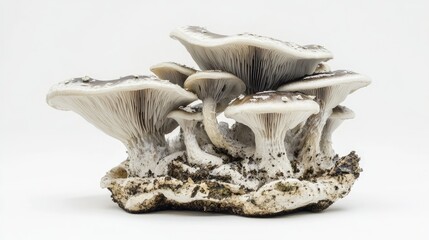 Three fresh shiitake mushrooms are displayed against a white background.
