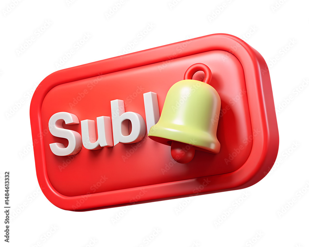 Poster appealing 3d rendering of the subscribe button and notification bell for online channels and social 
