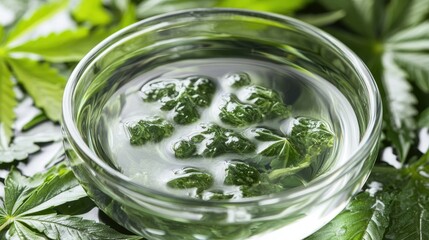 A clear glass bowl filled with large, densely packed cannabis buds featuring a mix of green and orange hues, sitting against a white background.