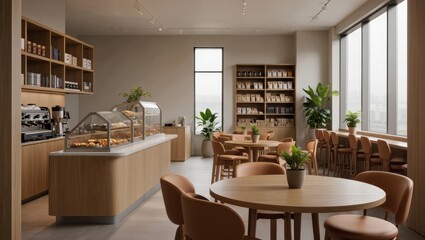 Cozy Modern Coffee Shop Interior with Scandinavian Design and Warm Natural Lighting
